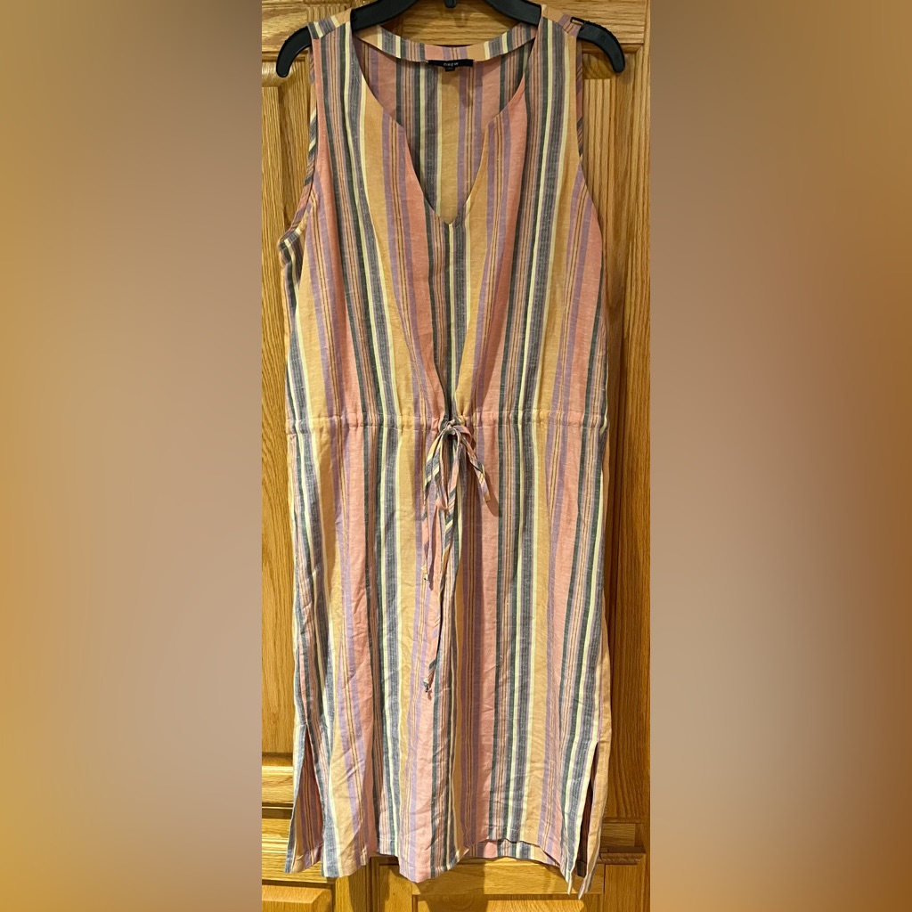 Drew Anthropologie Agave Striped Linen Drawstring Waist Boho Dress Size Small